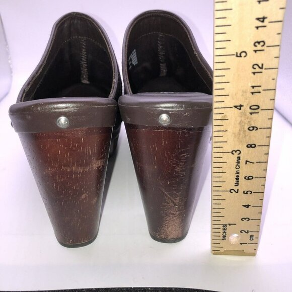 ROCKPORT adiPRENE By Adidas Black Leather Wood Heel Mule Shoes Calf Hair Sz 9.5 - Picture 7 of 10